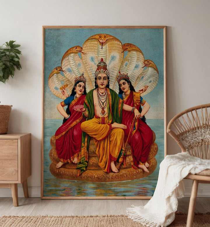 VISHNU FLANKED BY TWO WIVES