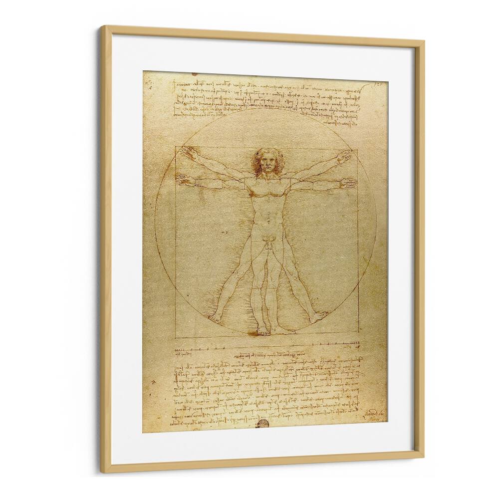 Vitruvian Man Leonardo Da Vinci art painting Artwork in Oak Wood Frame With Mount