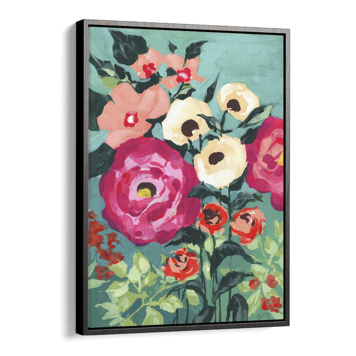 Viva Magenta Peonies   Botanical Flower Paintings Artwork  in Black Floater Frame