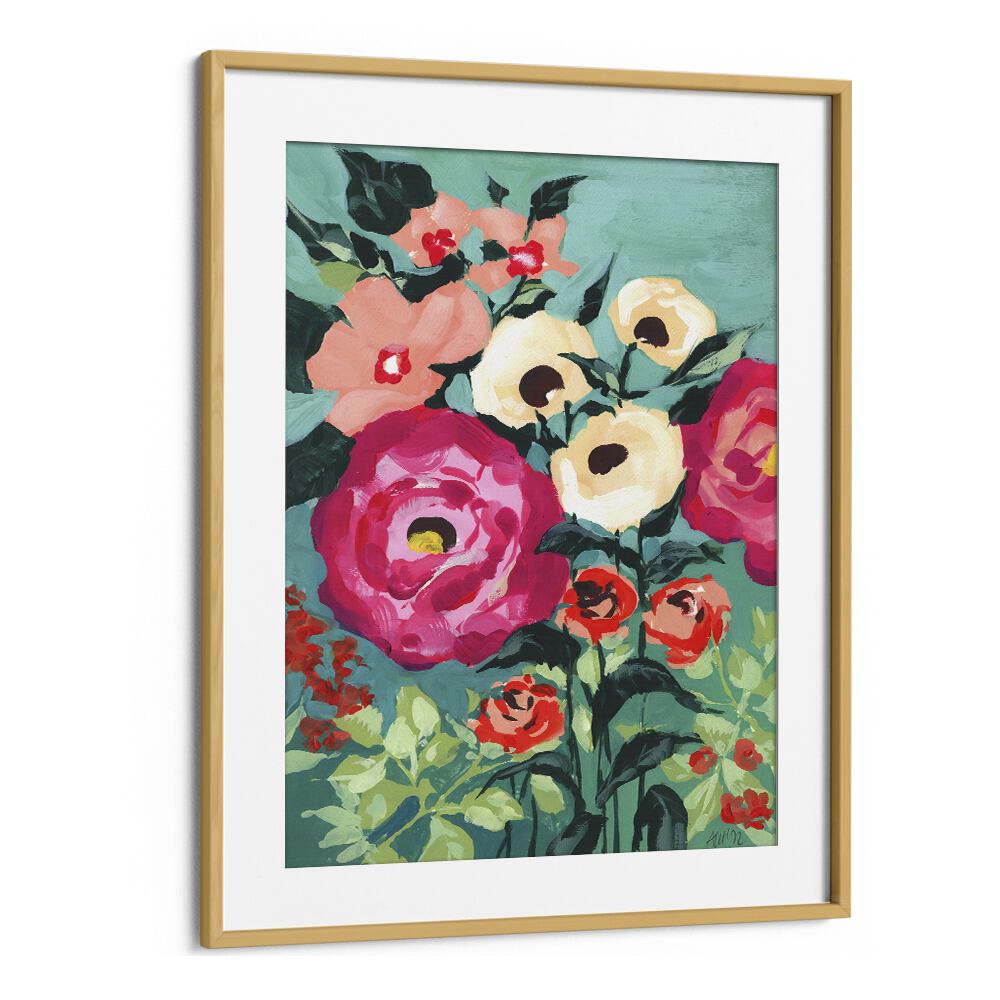 Viva Magenta Peonies  Botanical Flower Paintings Artwork in Oak Wood Frame With Mount