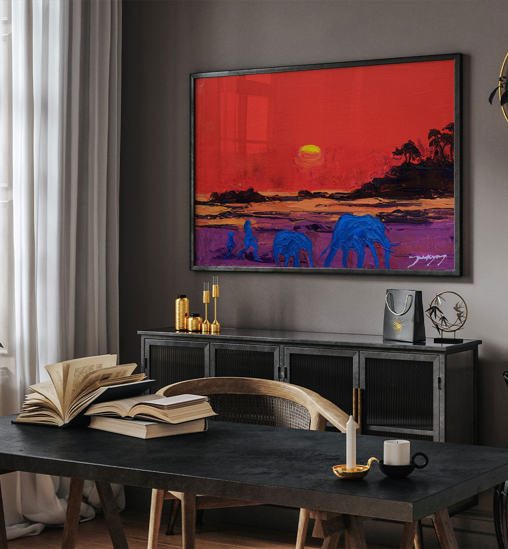 VIVID SUNSET ELEPHANTS