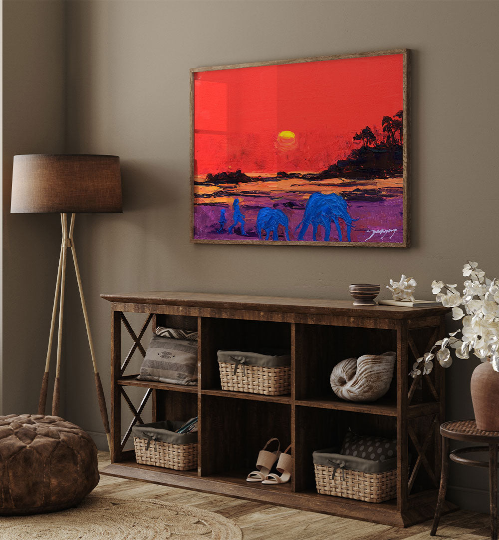 VIVID SUNSET ELEPHANTS