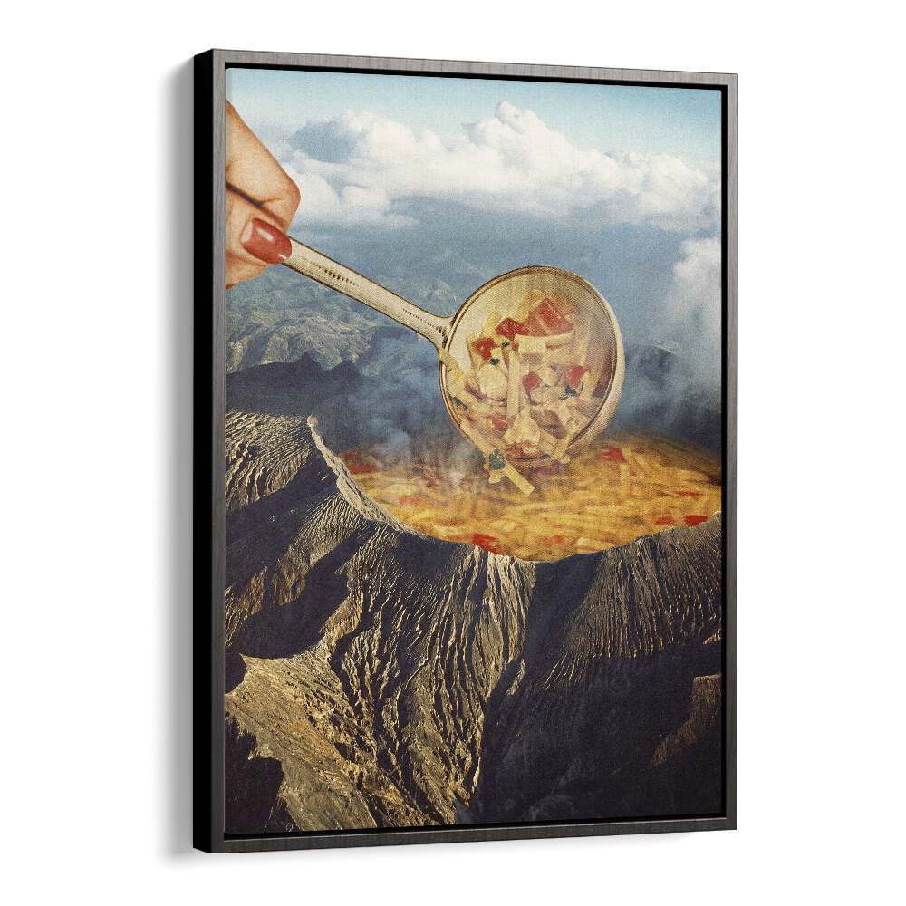 Volcanic Noodle Soup Surreal Art Artwork in Black Floater Frame
