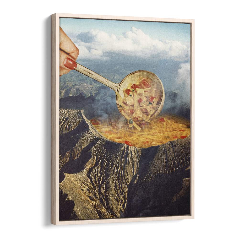 Volcanic Noodle Soup Surreal Art Artwork in Oak Wood Floater Frame
