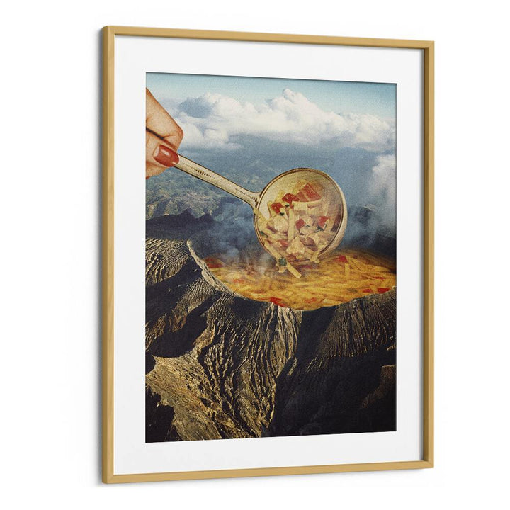 Volcanic Noodle Soup Surreal Art Artwork in Oak Wood Frame With Mount
