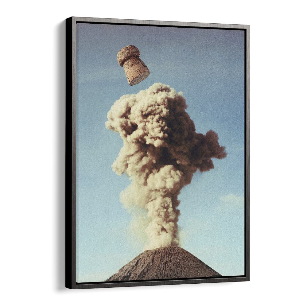 Volcanic Pop - Champagne Party Surreal Painting  Artwork  in Black Floater Frame