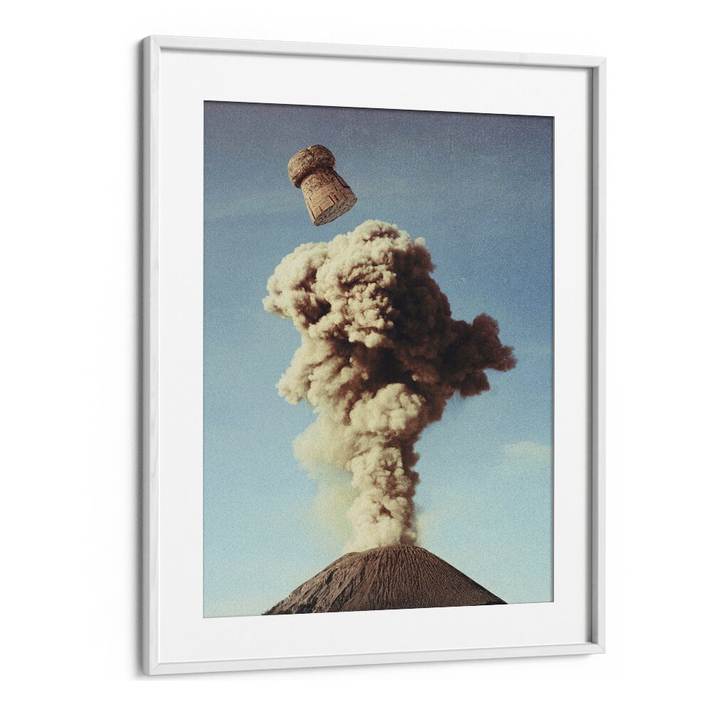 Volcanic Pop - Champagne Party Surreal Painting Artwork  in White frame With Mount