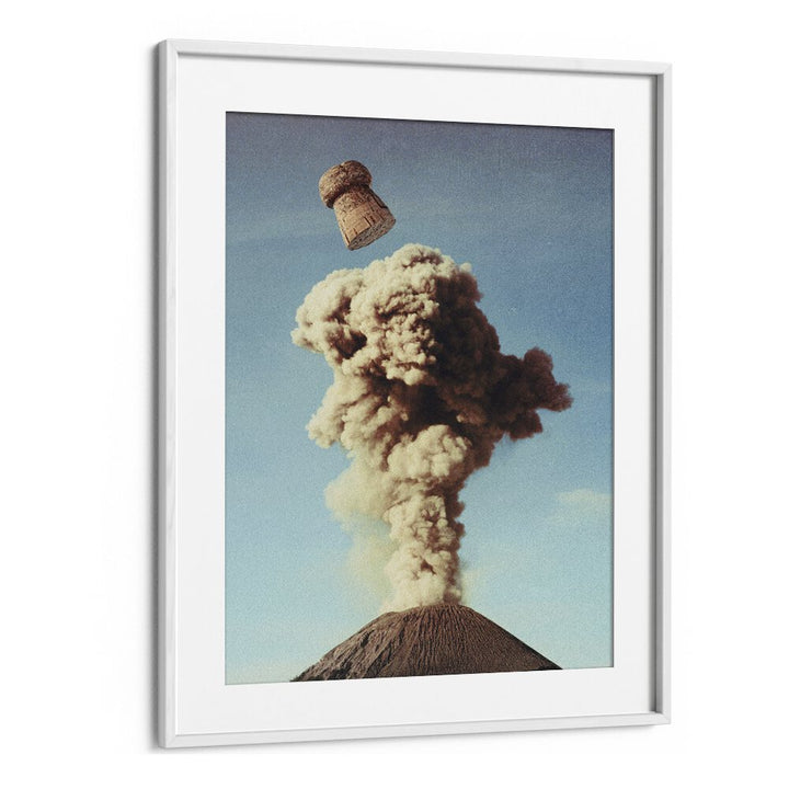 Volcanic Pop - Champagne Party Surreal Painting Artwork  in White frame With Mount