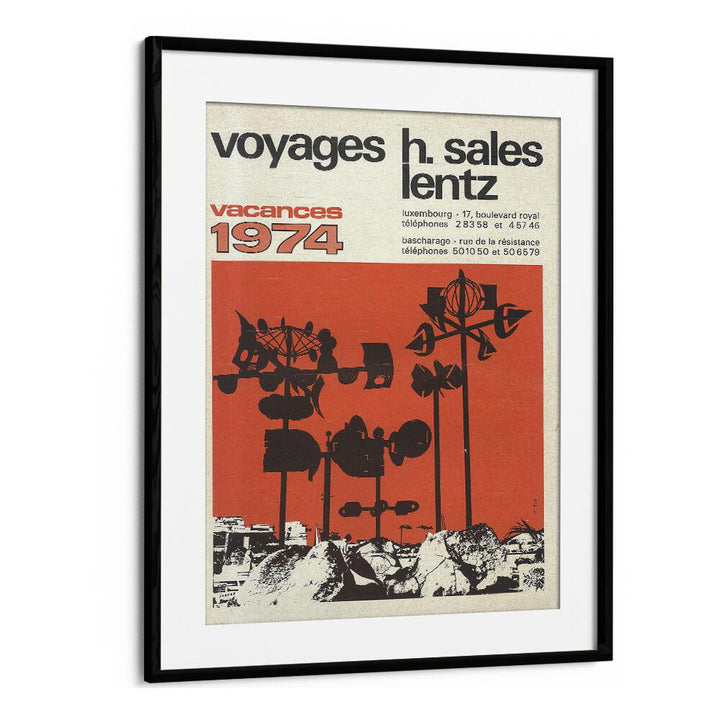 Vacances-1974 Retro Vintage Travel Travel Posters in Black Frame With Mount