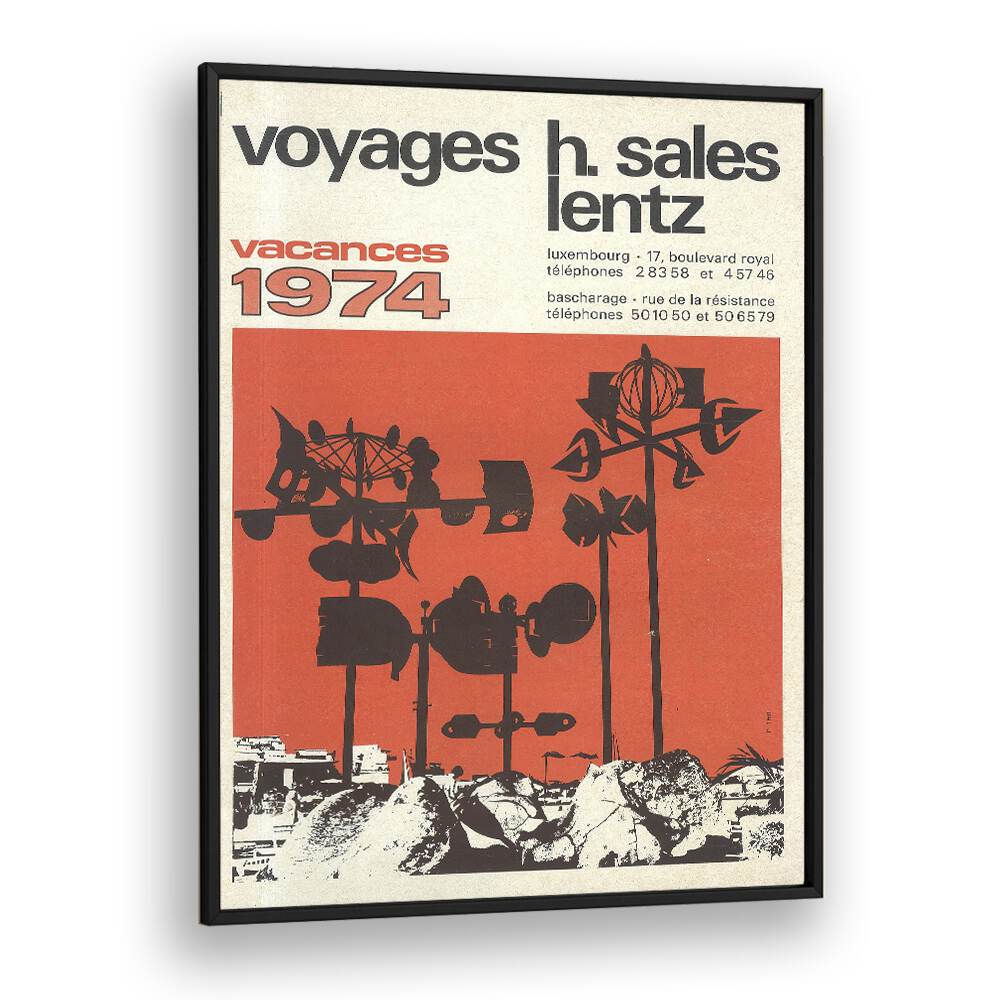 Vacances-1974 Retro Vintage Travel Travel Posters in Black Plain Frame