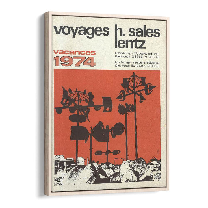 Vacances-1974 Retro Vintage Travel Travel Posters in Oak Wood Floater Frame