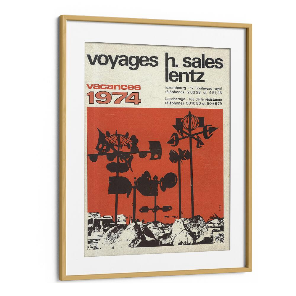 Vacances-1974 Retro Vintage Travel Travel Posters in Oak Wood Frame With Mount