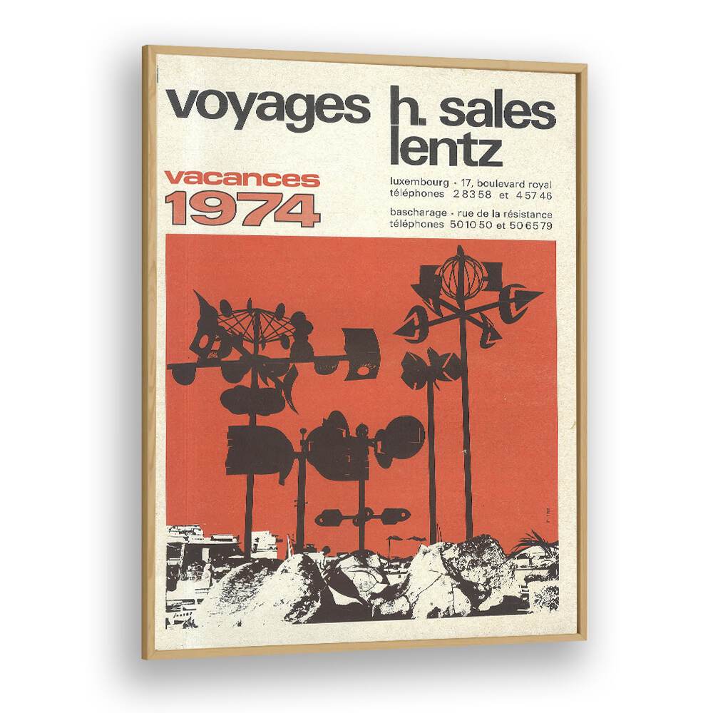 Vacances-1974 Retro Vintage Travel Travel Posters in Oak Wood Plain Frame