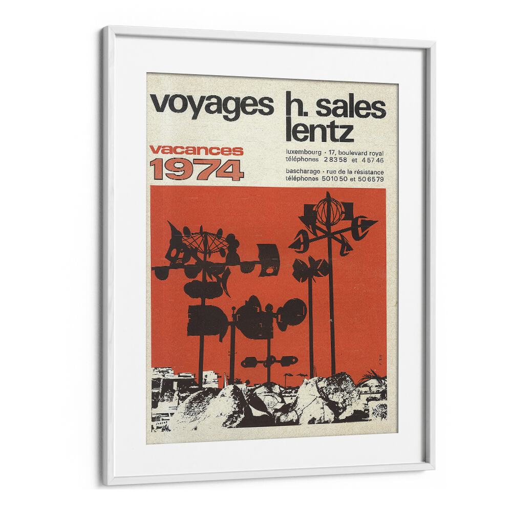 Vacances-1974 Retro Vintage Travel Travel Posters in White Frame With Mount