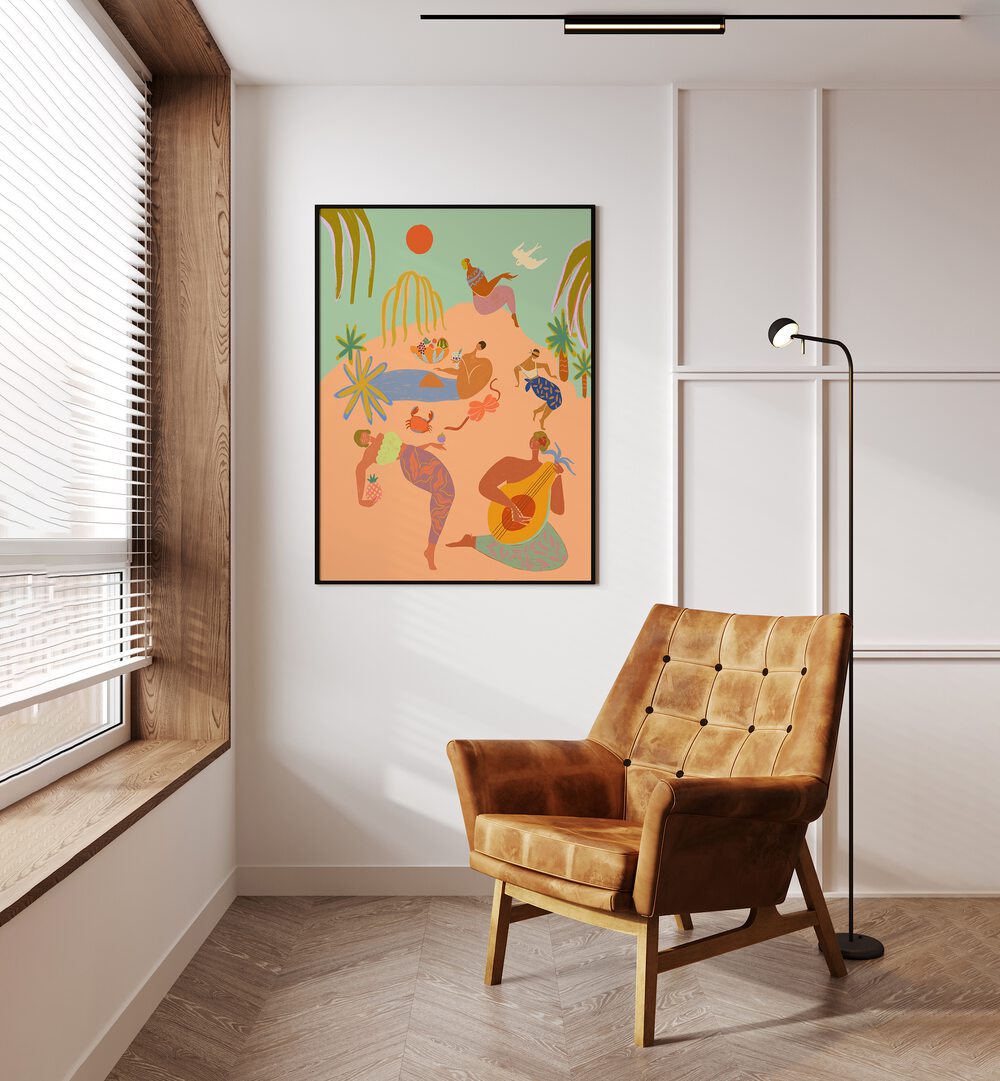 Colorful wall art by Arty Guava captures the essence of VACATION, PORTRAITS for a serene living space.