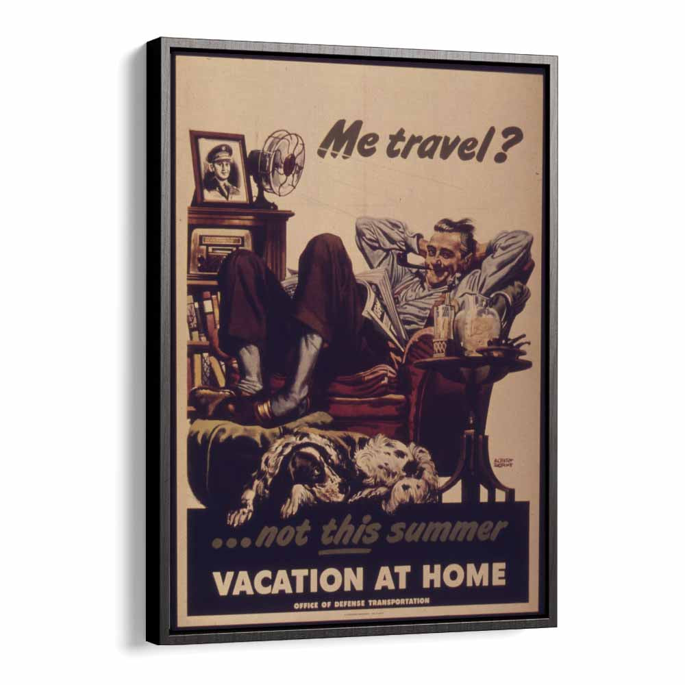 Vacation at Home  Retro Travel Posters in Black Floater Frame