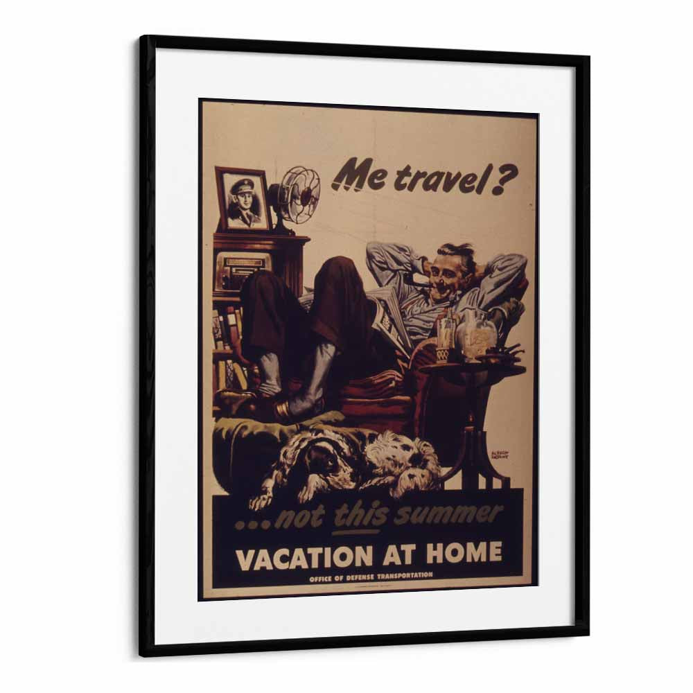 Vacation at Home  Retro Travel Posters in Black Frame With Mount