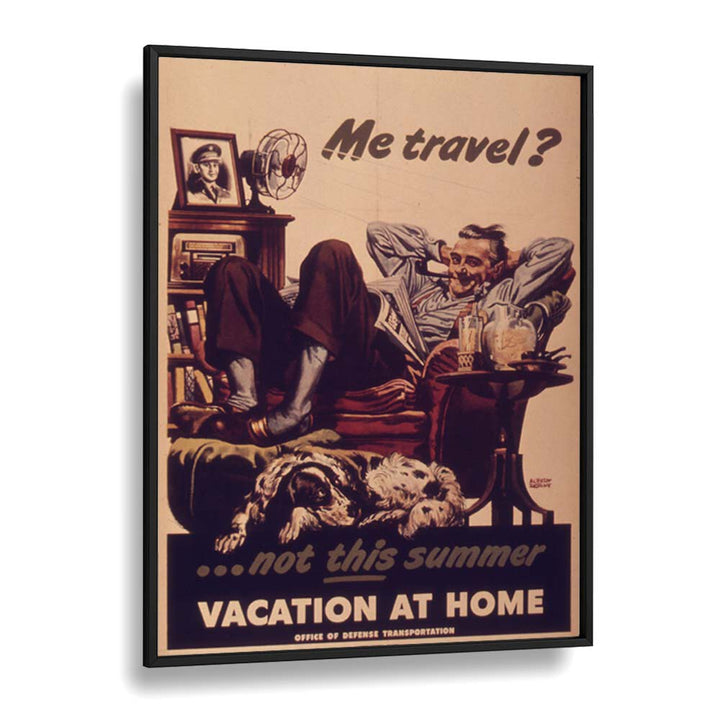 Vacation at Home  Retro Travel Posters in Black Plain Frame