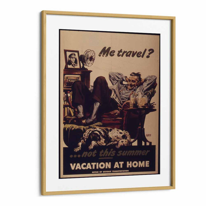 Vacation at Home  Retro Travel Posters in Oak Wood Frame With Mount