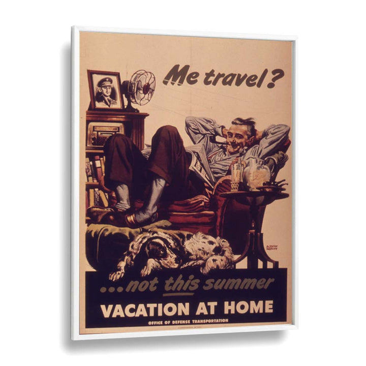 Vacation at Home  Retro Travel Posters in White Plain Frame