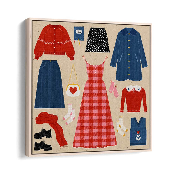 Valentines Outfits By Julia Leister Fashion Painting Fashion Poster in Oak Wood Floater Frame