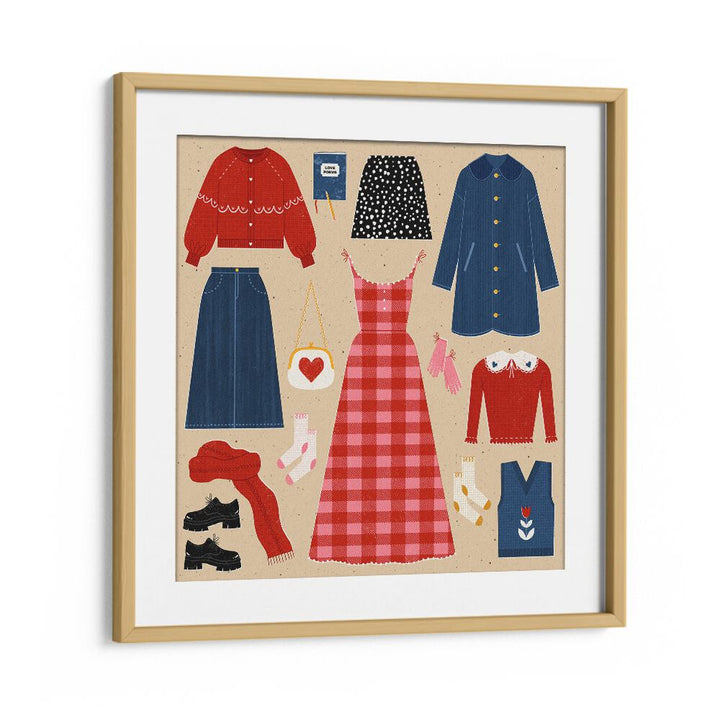 Valentines Outfits By Julia Leister Fashion Painting Fashion Poster in Oak Wood Frame With Mount