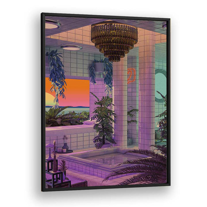 Vaporwave Pool By Cosmo Zach Surreal Art Prints in Black Plain Frame