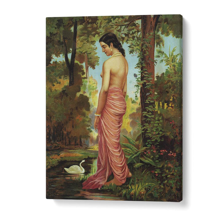 Varini Nymph By The River With A Swan By Raja Ravi Varma Indian Paintings in Gallery Wrap