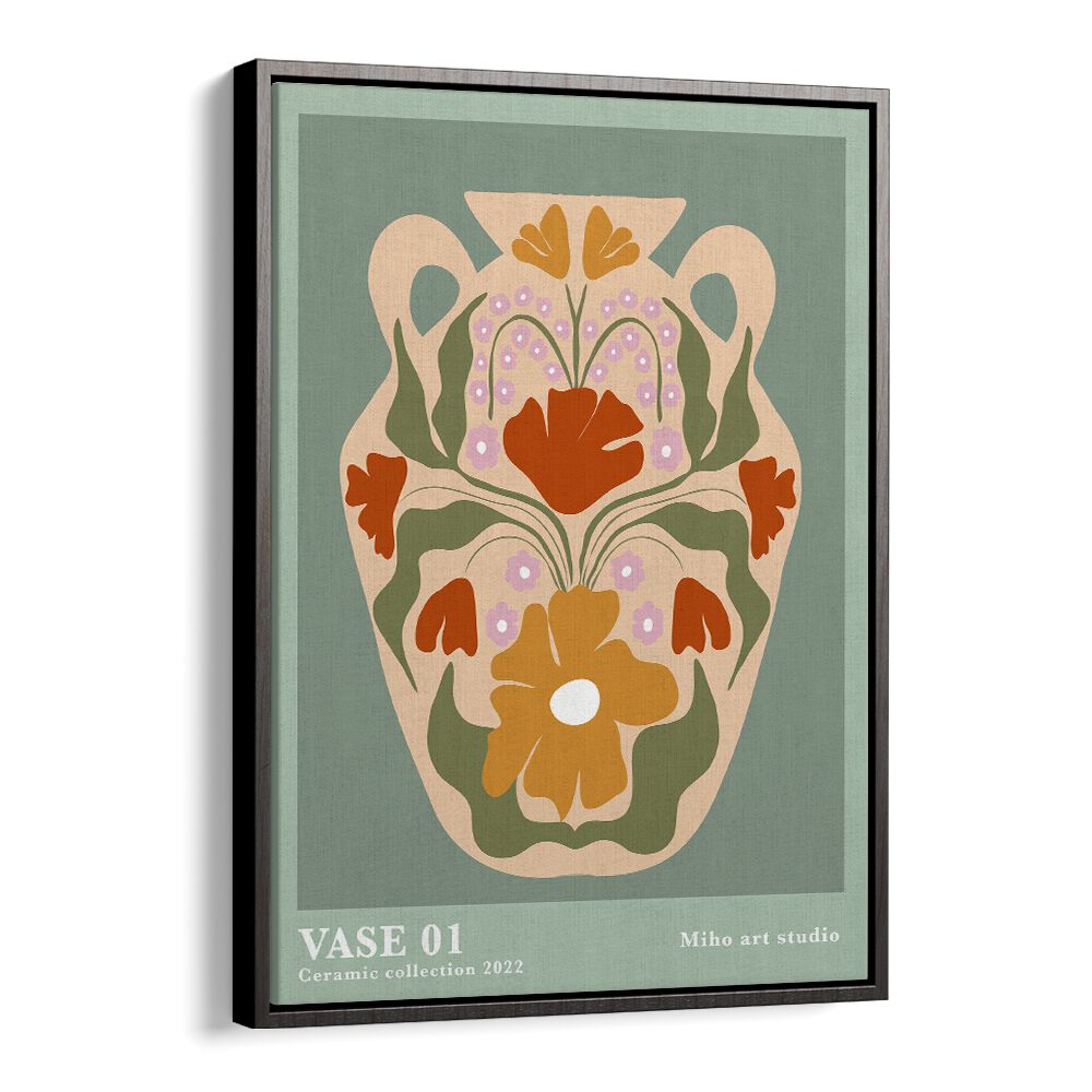 Vase I by Miho Art Studio Botanical Art Prints Floral Paintings in Black Floater Frame