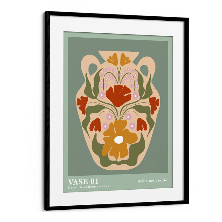 Vase I by Miho Art Studio Botanical Art Prints Floral Paintings in Black Frame With Mount