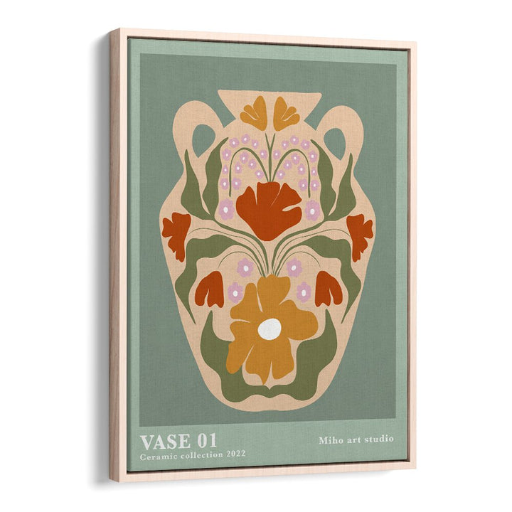 Vase I by Miho Art Studio Botanical Art Prints Floral Paintings in Oak Wood Floater Frame