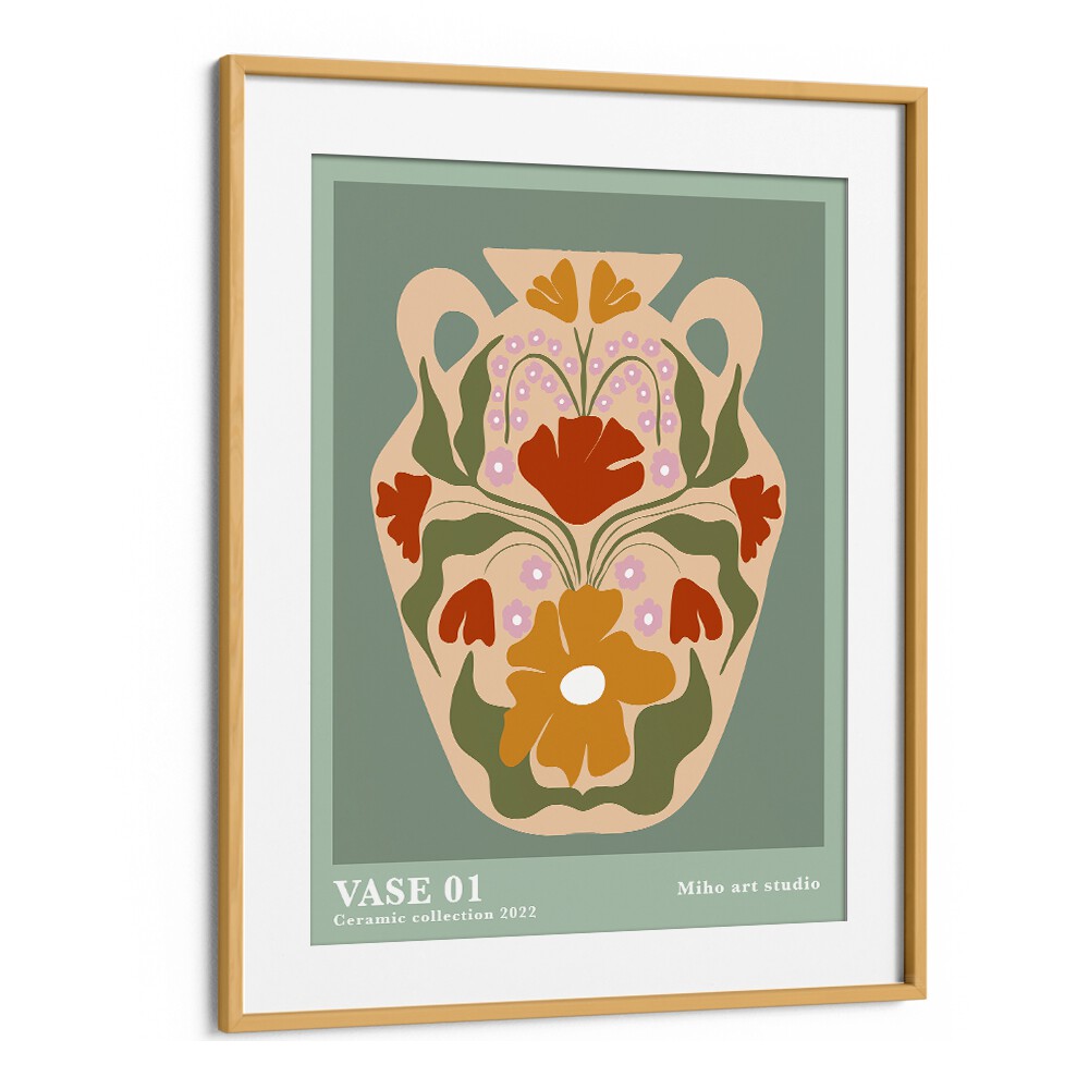 Vase I by Miho Art Studio Botanical Art Prints Floral Paintings in Oak Wood Frame With Mount