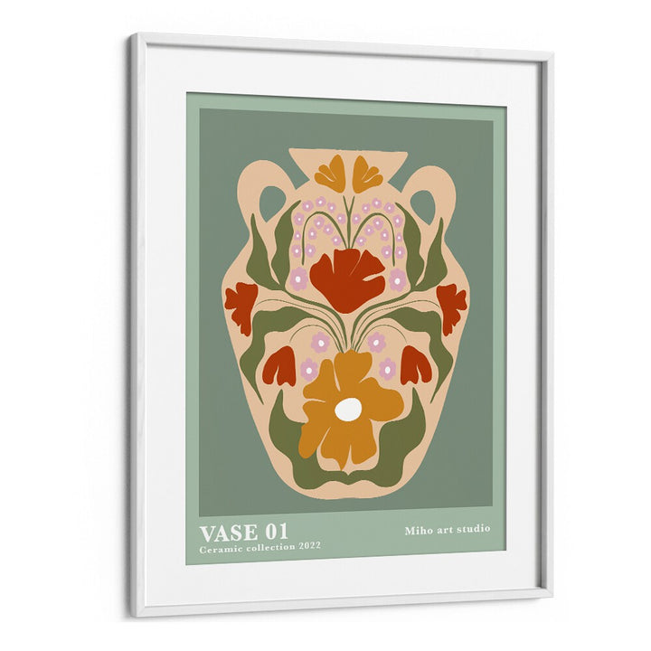 Vase I by Miho Art Studio Botanical Art Prints Floral Paintings in White Frame With Mount