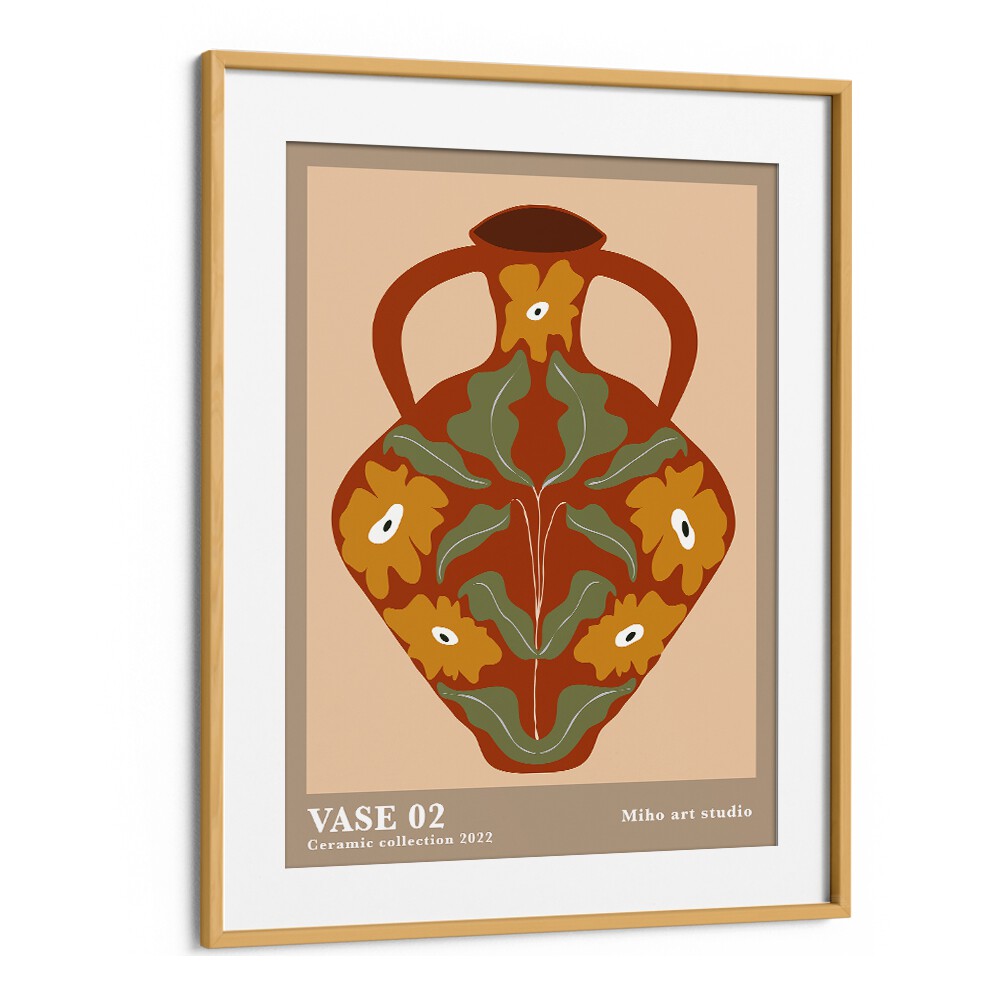 Vase ii by Miho Art Studio Botanical Art Prints Floral Paintings in Oak Wood Frame With Mount