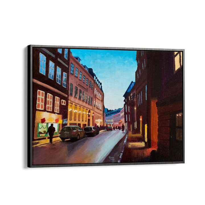 Vestergade By Key And Sea Creative Travel Art Prints in Black Floater Frame