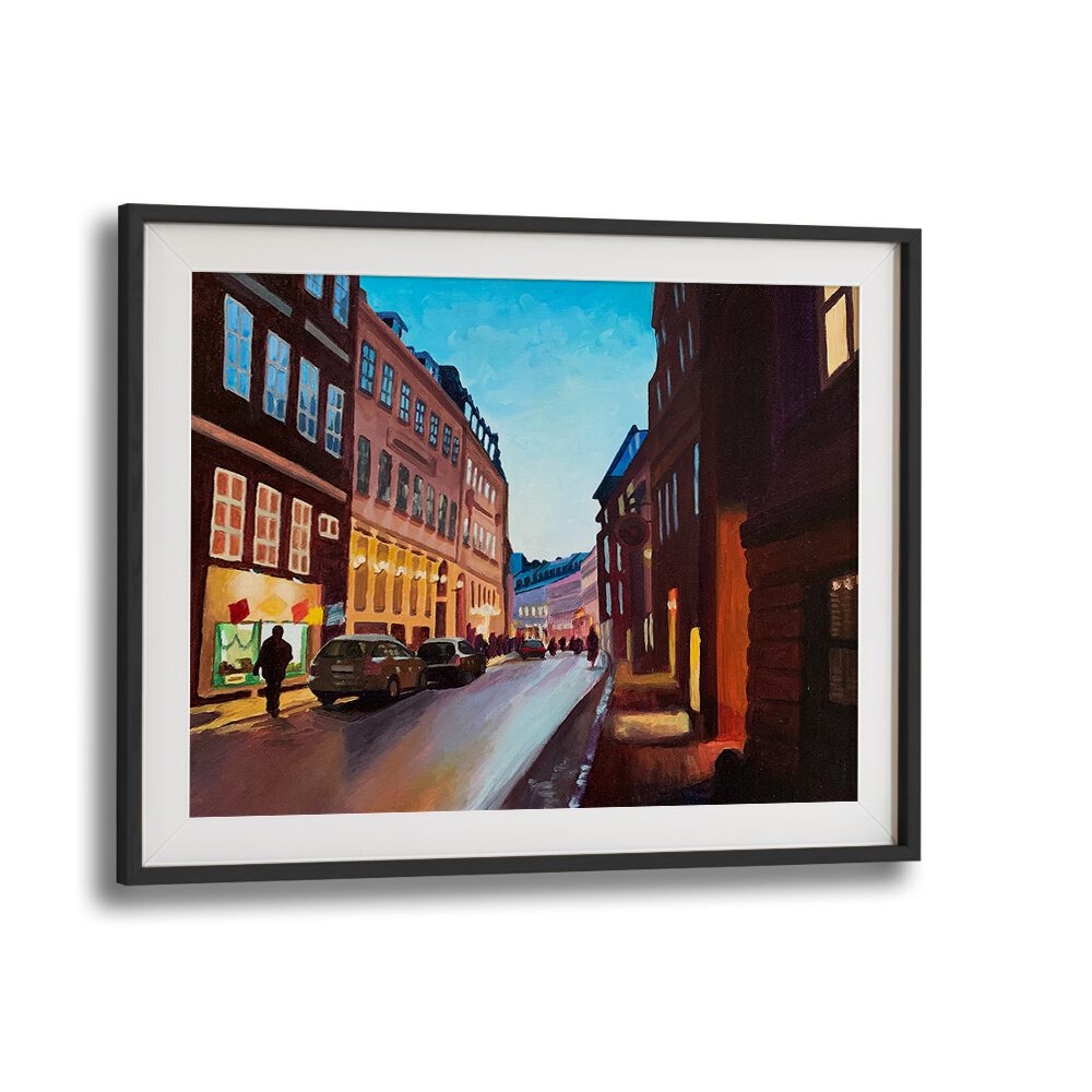 Vestergade By Key And Sea Creative Travel Art Prints in Black Frame With Mount