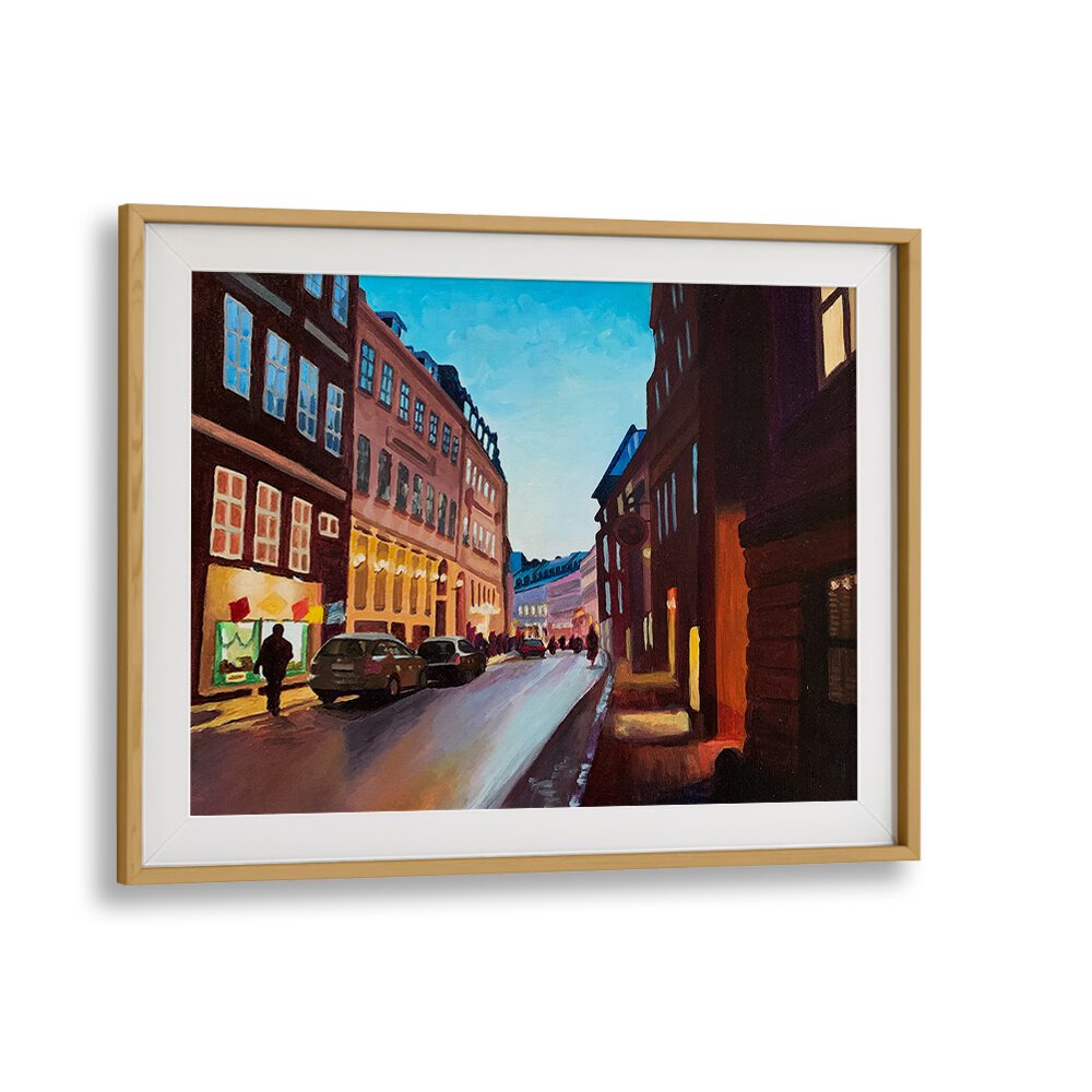 Vestergade By Key And Sea Creative Travel Art Prints in Oak Wood Frame With Mount