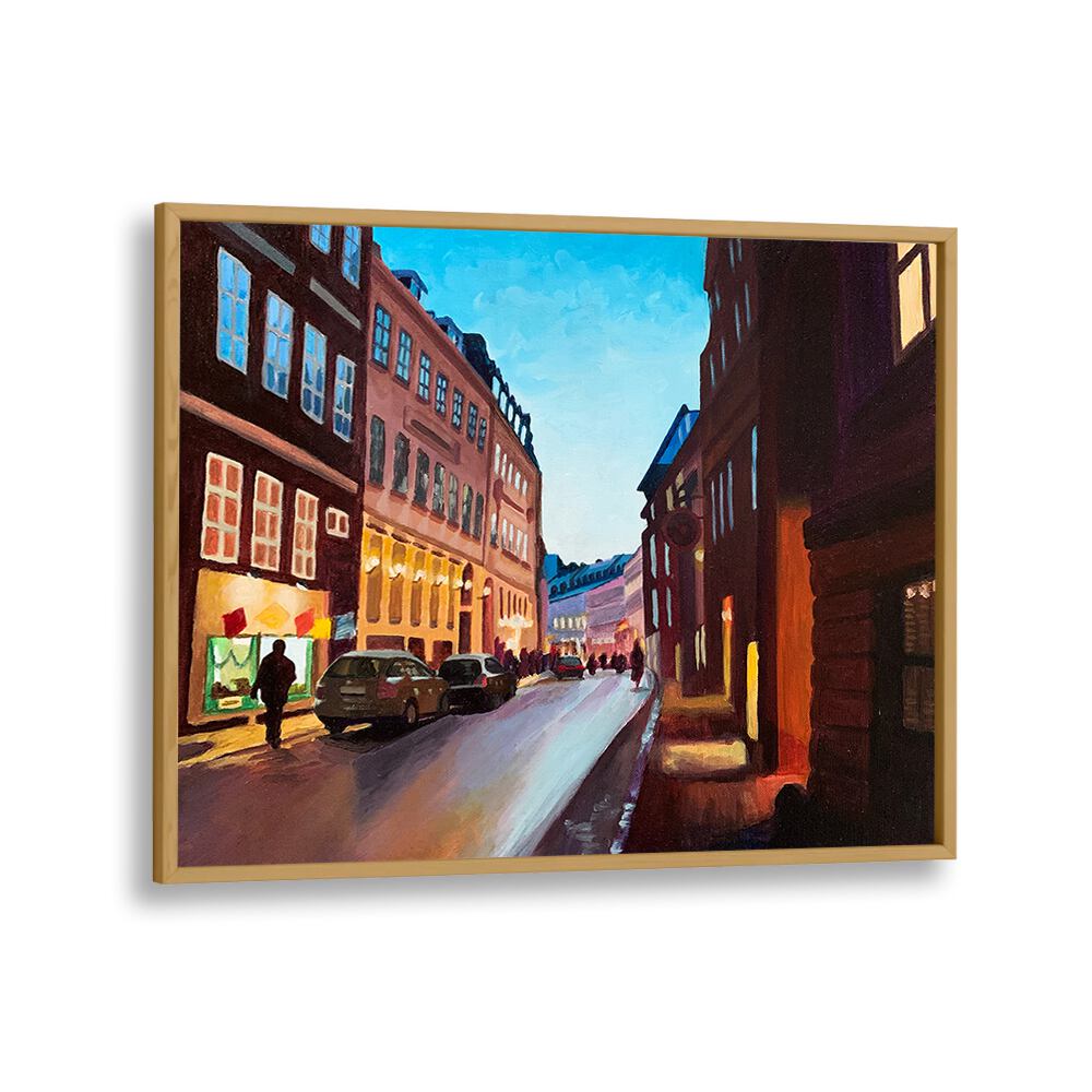 Vestergade By Key And Sea Creative Travel Art Prints in Oak Wood Plain Frame