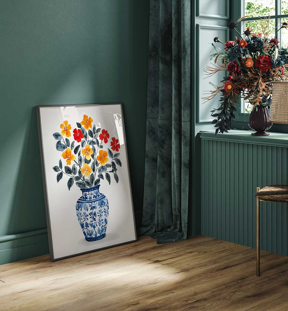 VIBRANT FLORAL VASE , FLORAL FLOWER PAINTINGS