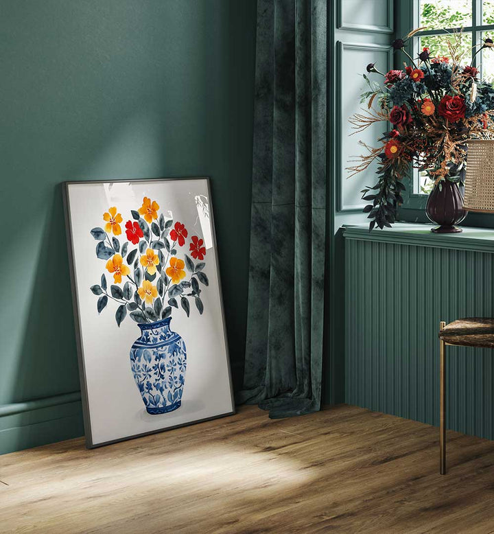 VIBRANT FLORAL VASE , FLORAL FLOWER PAINTINGS