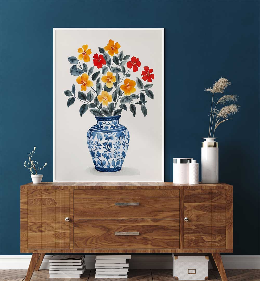 VIBRANT FLORAL VASE , FLORAL FLOWER PAINTINGS