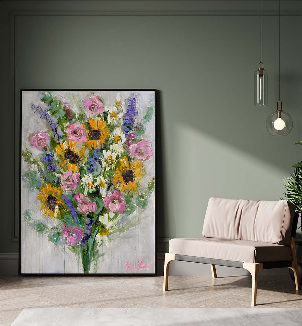 VIBRANT SUNFLOWERS BOUQUET, FLORAL FLOWER PAINTINGS bring nature's beauty to life with bold, colorful brushstrokes.