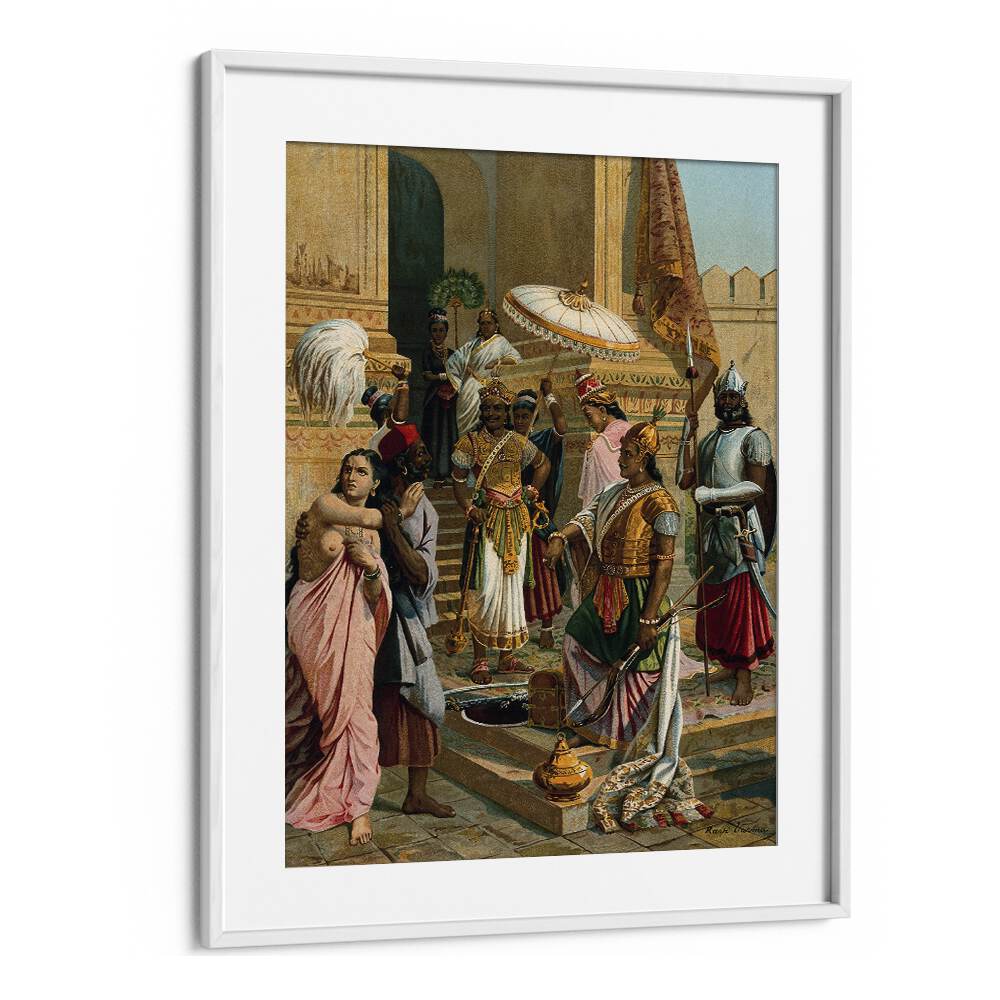 Victory Of Indrajit By Raja Ravi Varma Indian Paintings in White Frame With Mount