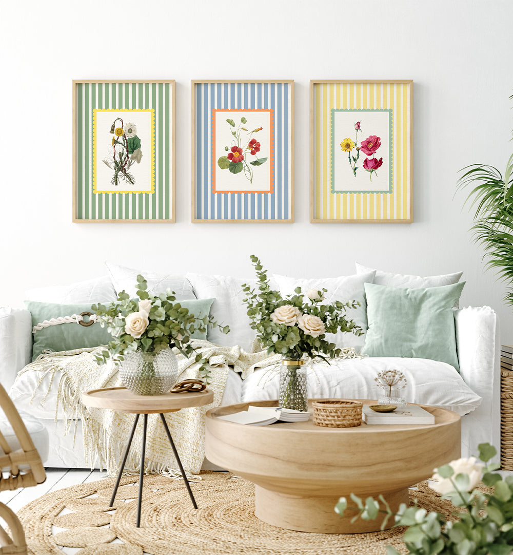 VINTAGE BLOSSOM , SET OF 3 PAINTINGS