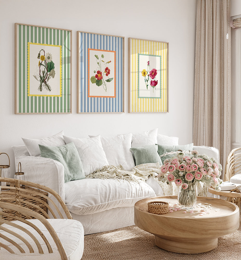 VINTAGE BLOSSOM , SET OF 3 PAINTINGS