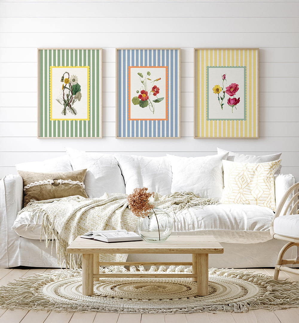 VINTAGE BLOSSOM , SET OF 3 PAINTINGS