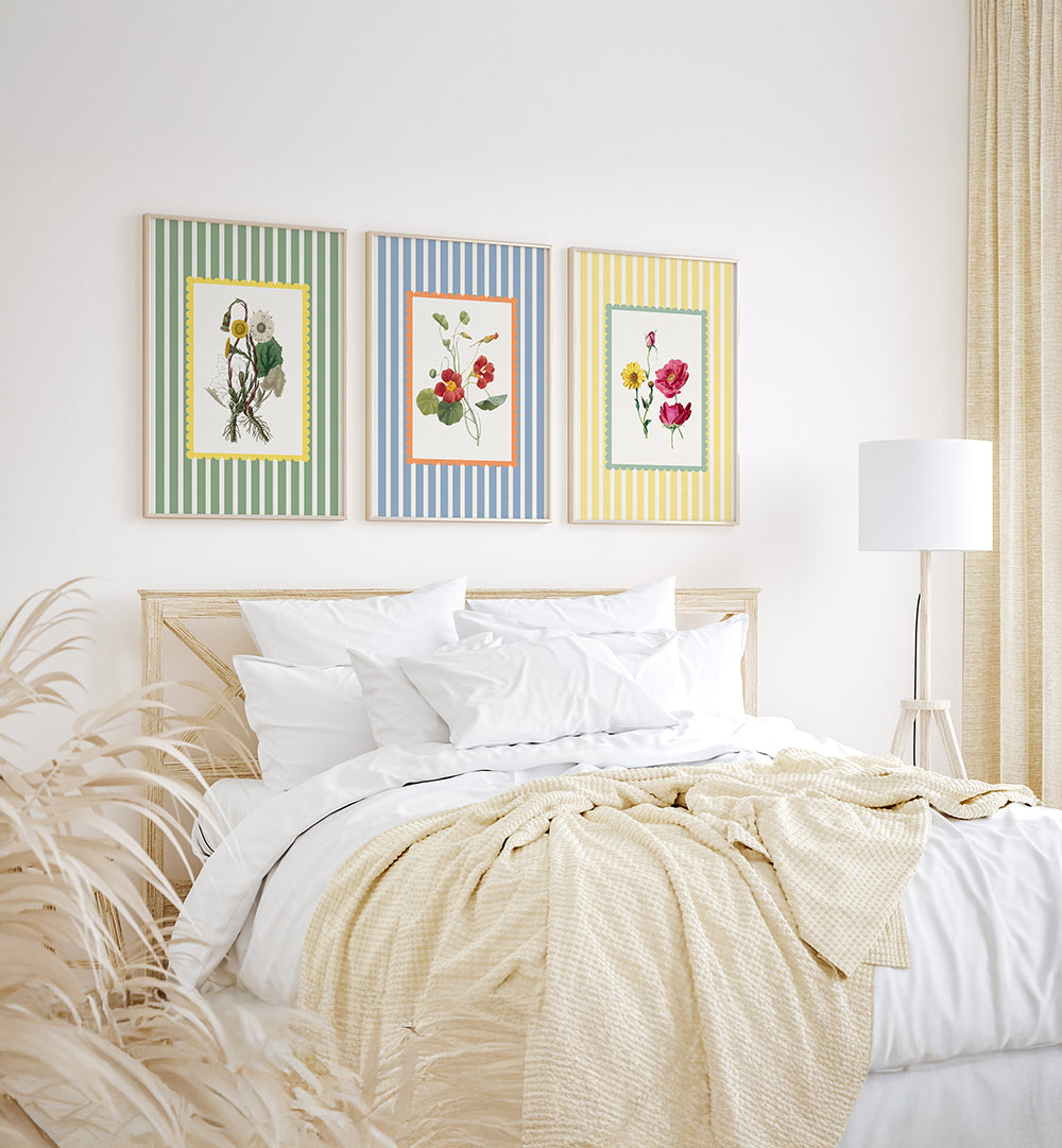 VINTAGE BLOSSOM , SET OF 3 PAINTINGS