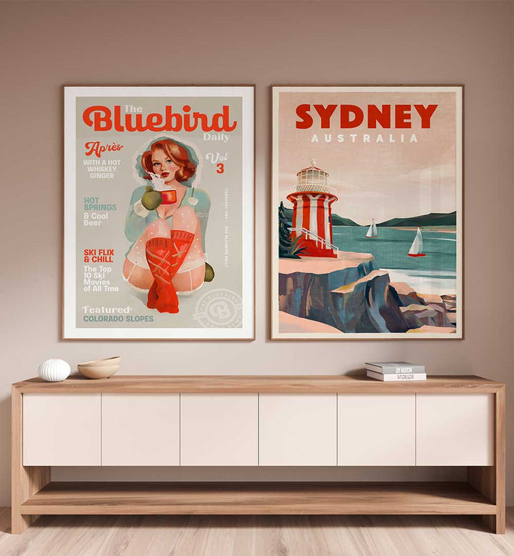 VINTAGE ESCAPE SET , SET OF 2 PAINTINGS