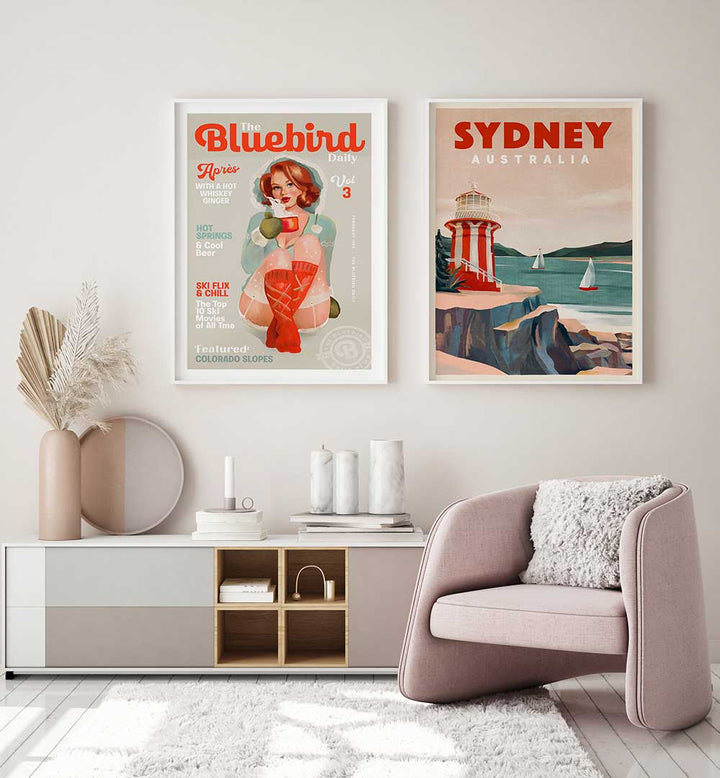 VINTAGE ESCAPE SET , SET OF 2 PAINTINGS