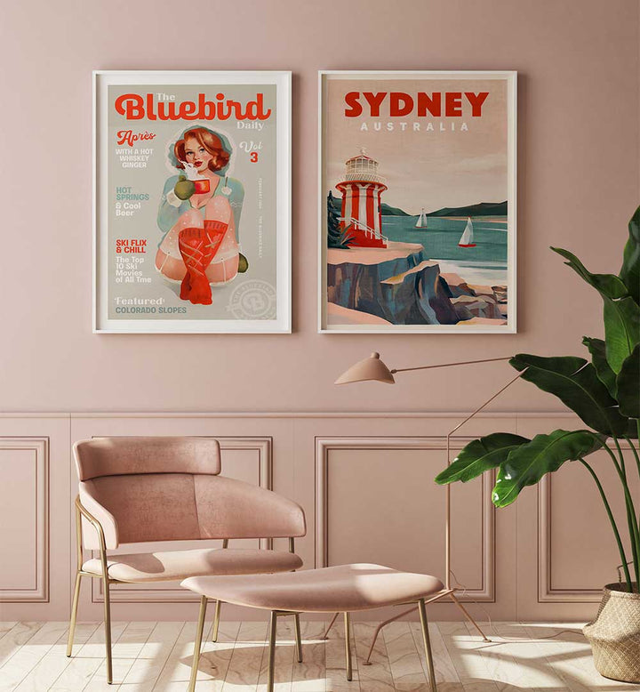 VINTAGE ESCAPE SET , SET OF 2 PAINTINGS